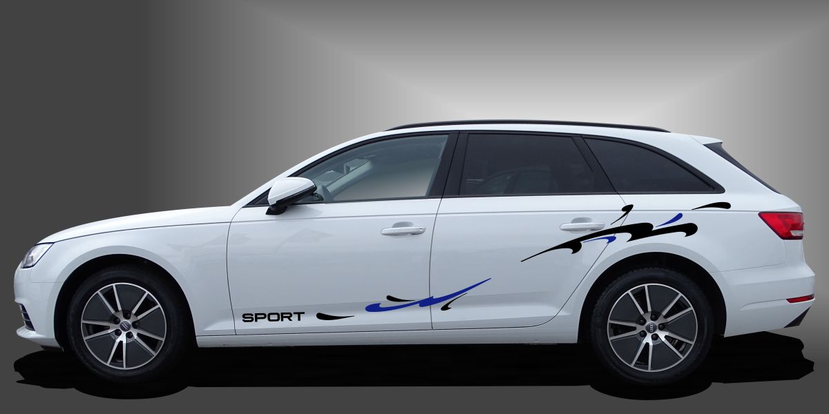 Vinyl Folie in Schwarz und Blau auf weißem Audi A4 Avant