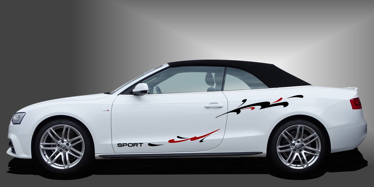 Vinyl Klebefolie in Schwarz und Dunkelrot auf weißem Audi A3 Cabrio