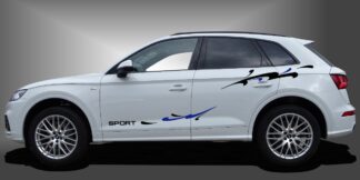 Vinyl Seitenstreifen in Schwarz und Blau auf weißem Audi Q5