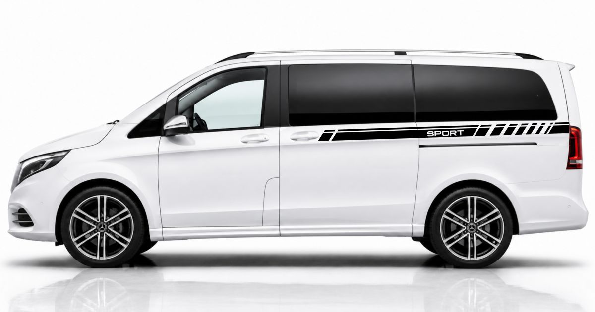VW Bus Streifen in Schwarz auf einem weißen Mercedes V-Klasse