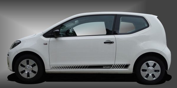 Zierstreifen am Auto in Schwarz auf weißem VW UP