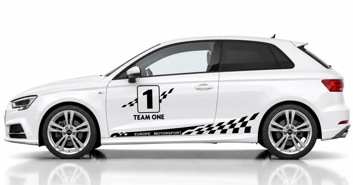 Zierstreifen Auto in Schwarz auf einem weißen Audi A3 Sportback
