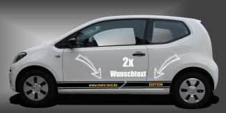 Zierstreifen fürs Auto in Schwarz und Gelb auf weißem VW UP